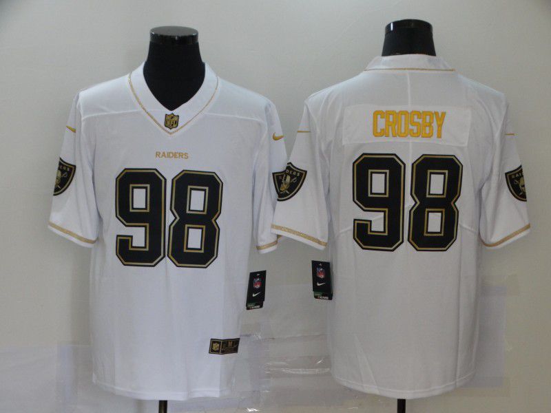 Men Oakland Raiders 99 Crosby White Retro gold lettering Nike NFL Jersey